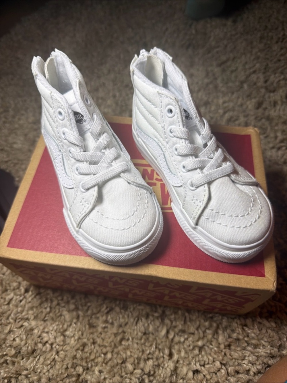 VANS Sk8-Hi White Canvas High Top Lace Up Zipper Unisex Kids US 6.5